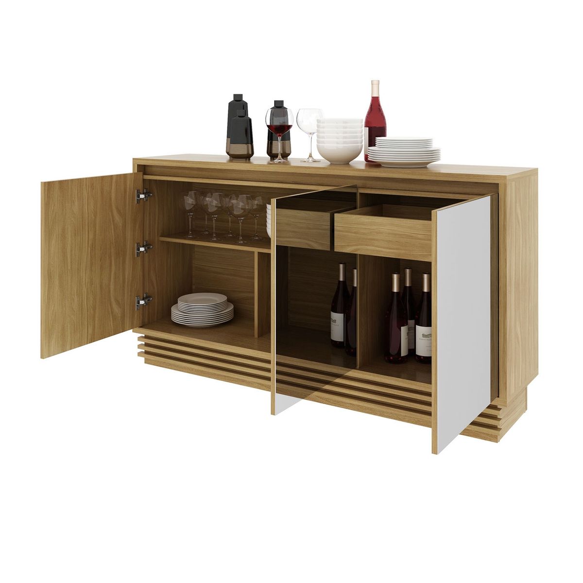 TECNOMOBILI - Bufet 3 Puertas De Espejo Natural Tecnomobili