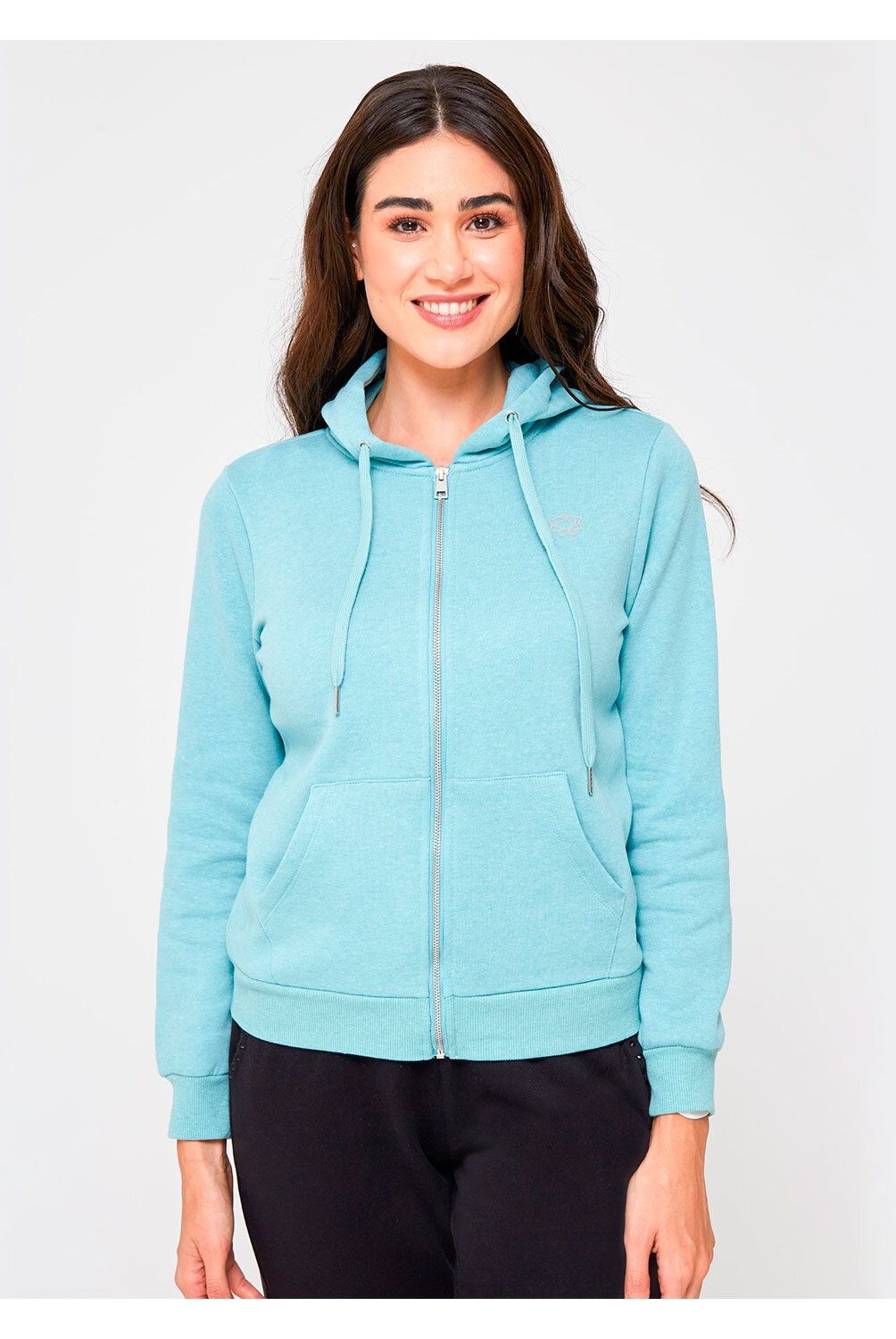 FASHION'S PARK - Poleron Con Gorro Hoodie Mujer Aqua Melange