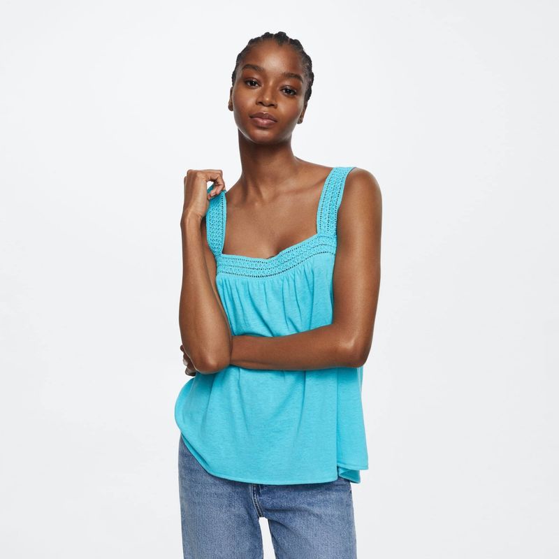 MANGO - Polera Lino Detalles Calados Miley Mujer Mango