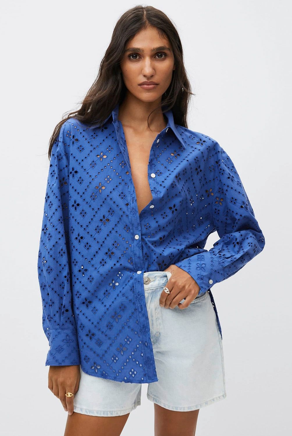 MANGO - Mango Blusa Bordado Suizo Constela Mujer