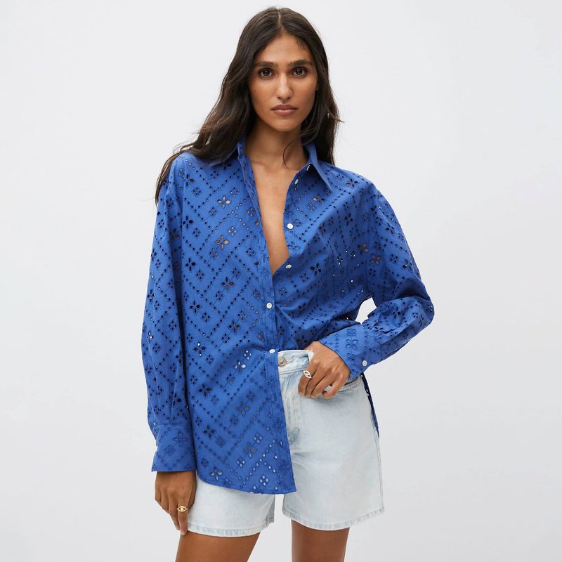 MANGO - Mango Blusa Bordado Suizo Constela Mujer