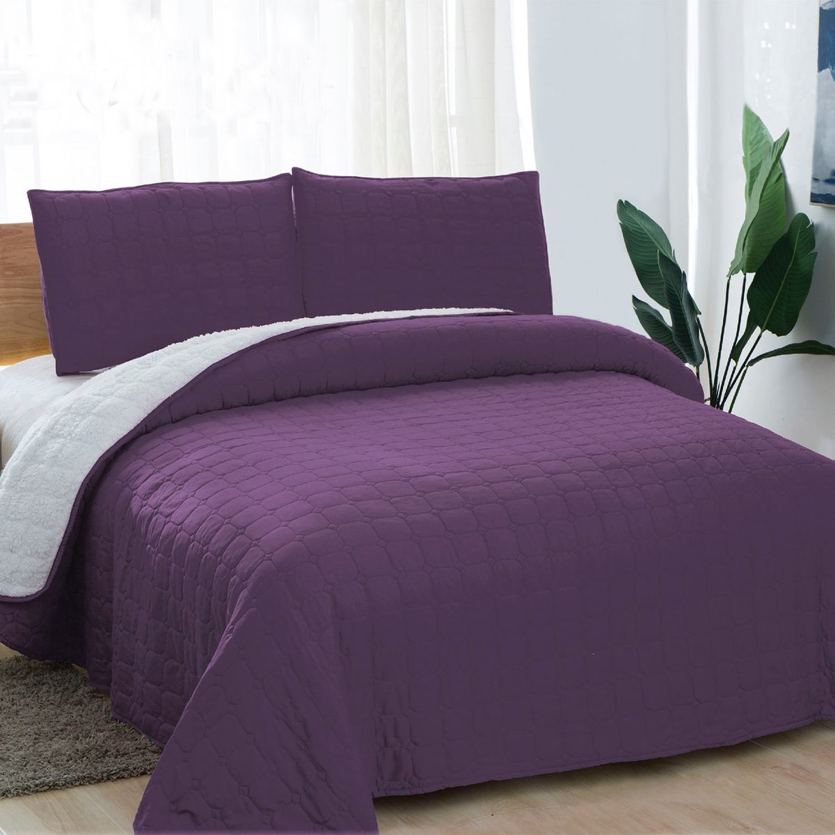 DORAL - Cubrecama Sherpa Liso King Lila Doral