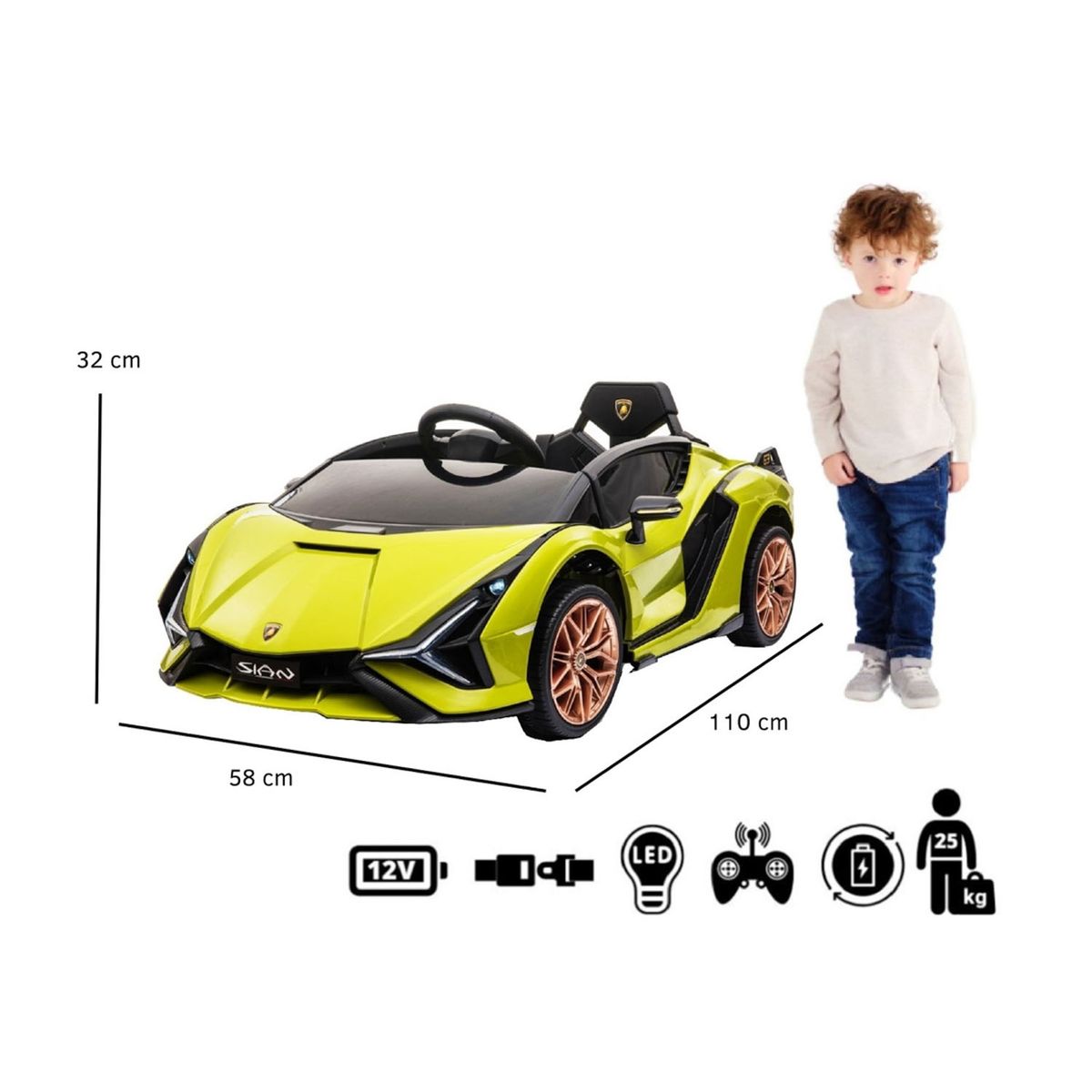 KIDSCOOL - Auto De Juguete Lamborghini Sian Bateria Verde Radiocontrolado Kidscool