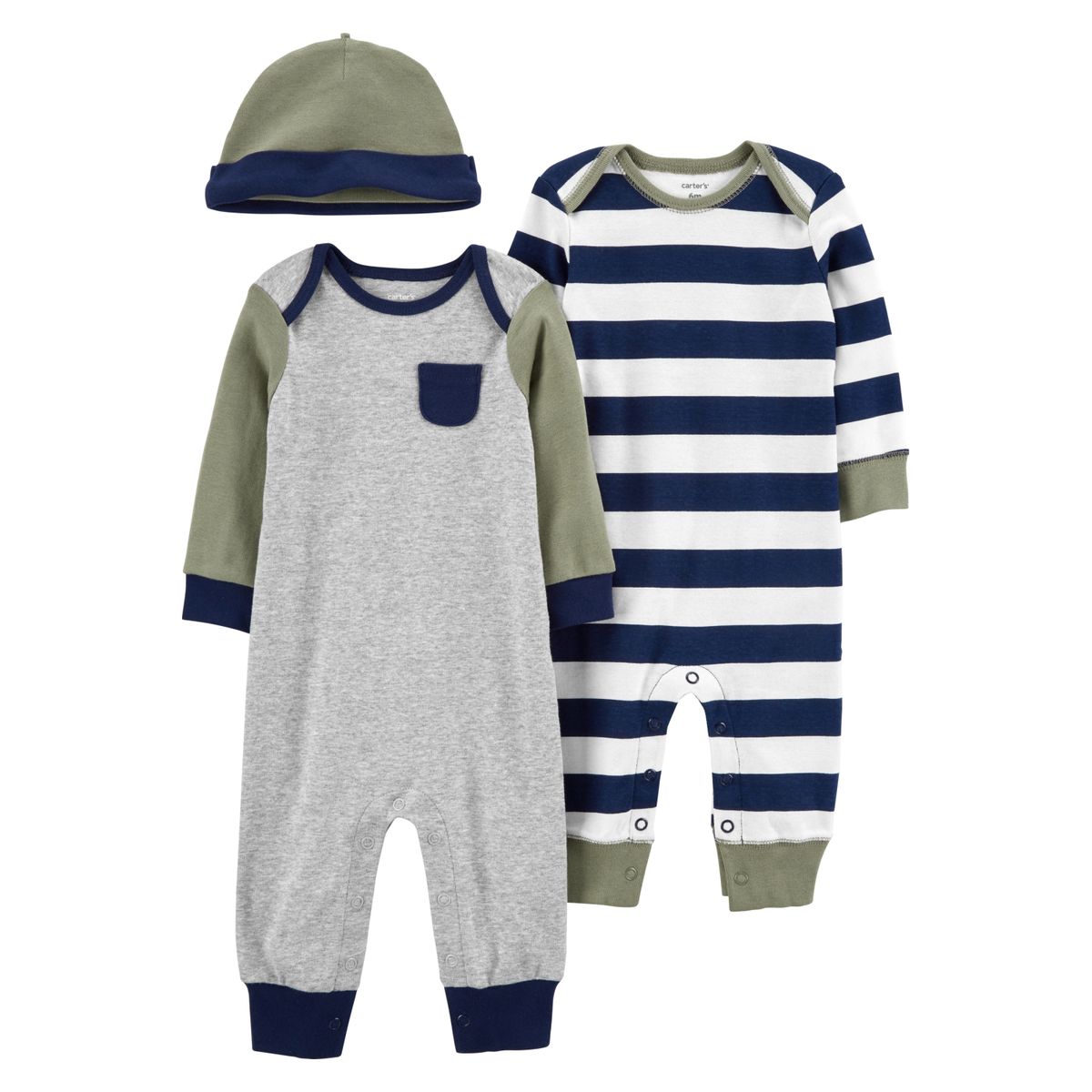 CARTER'S - Conjunto 3 Piezas 2 Enteritos y Gorro Bebé Niño Carter's