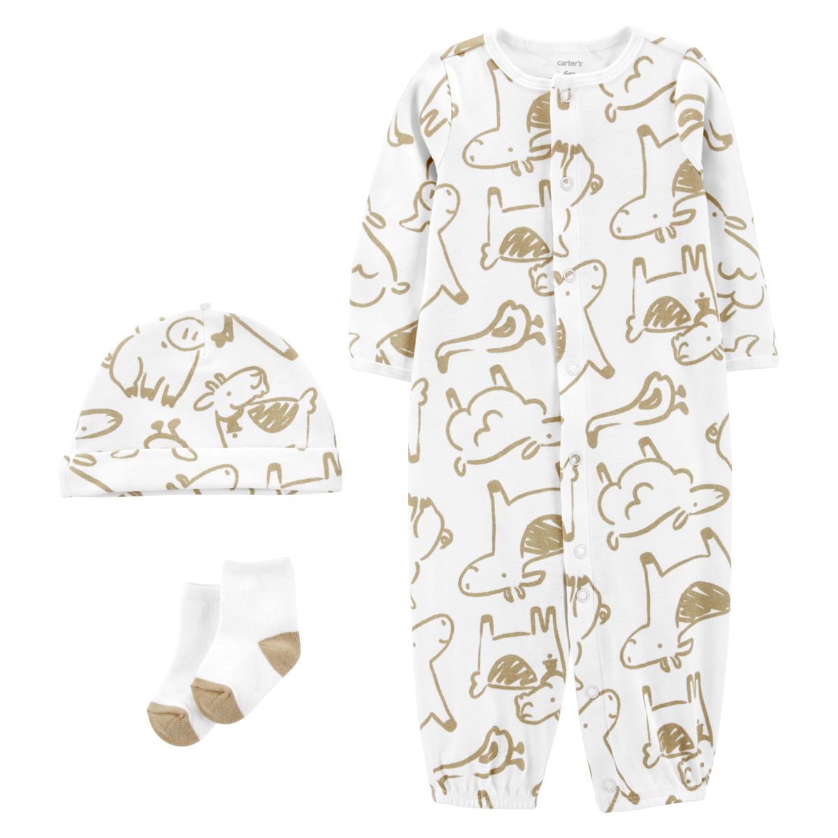 CARTER'S - Conjunto 3 Piezas Enterito Algodón Convertible, Calcetines y Gorro Unisex Bebé Carter's