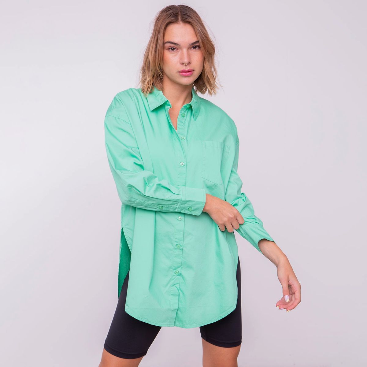 ONLY - Only Blusa Algodón Lisa Manga Larga Mujer