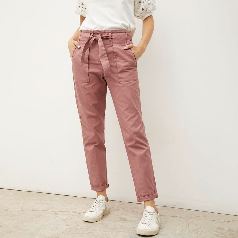 123. - 123. Pantalón Cinturón Lazo Algodón Mujer