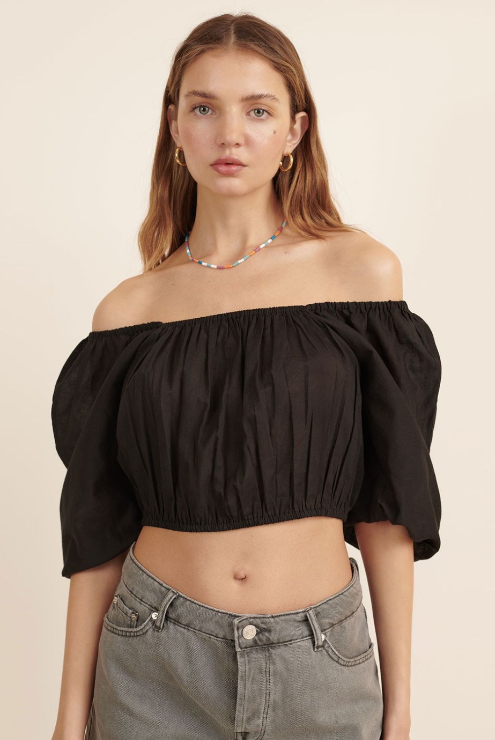 BROWNIE - Brownie Blusa Algodón Mangas Aglobadas Mujer