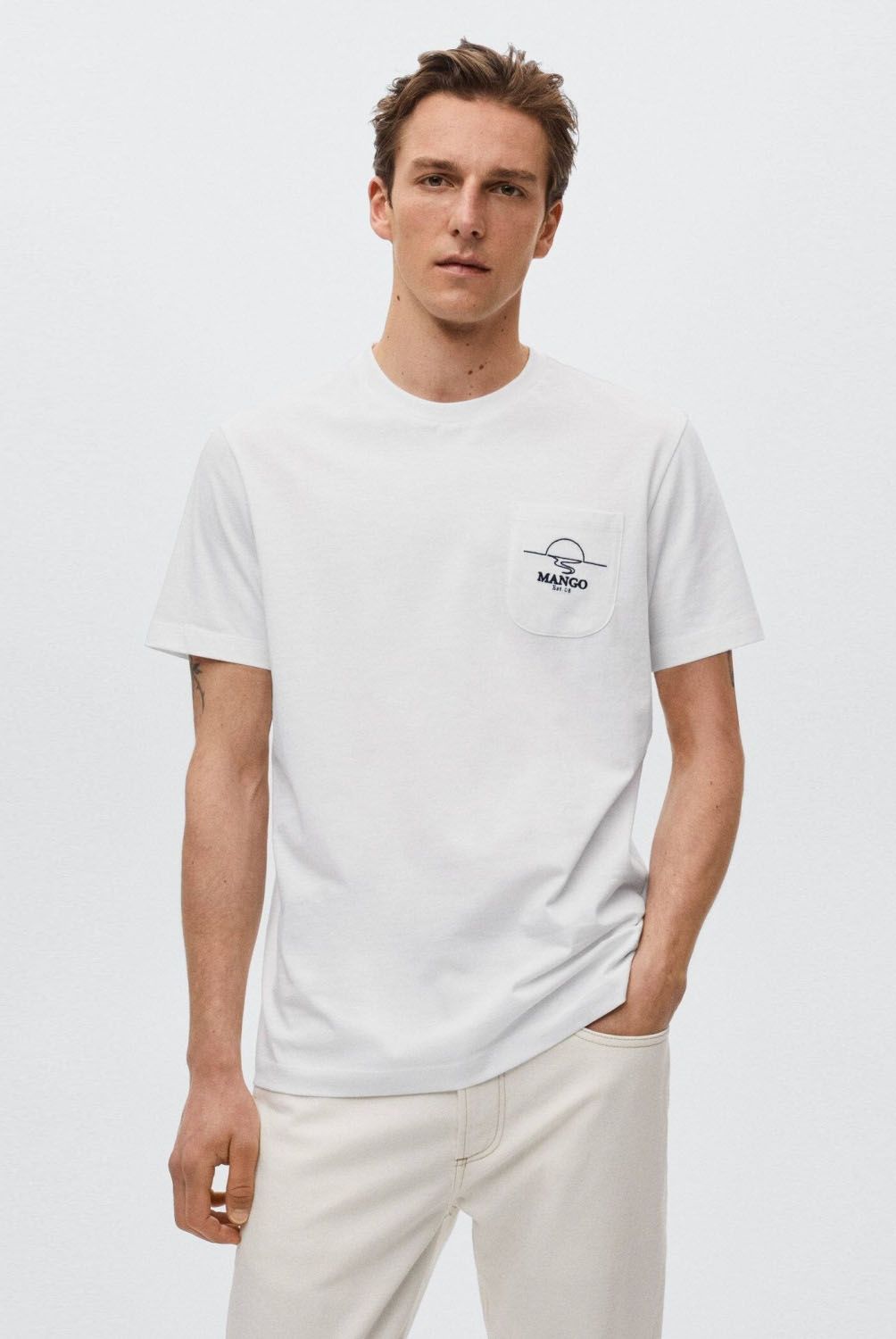 MANGO MAN - Mango Man Mango Polera Algodón Logo Bolsillo Hombre