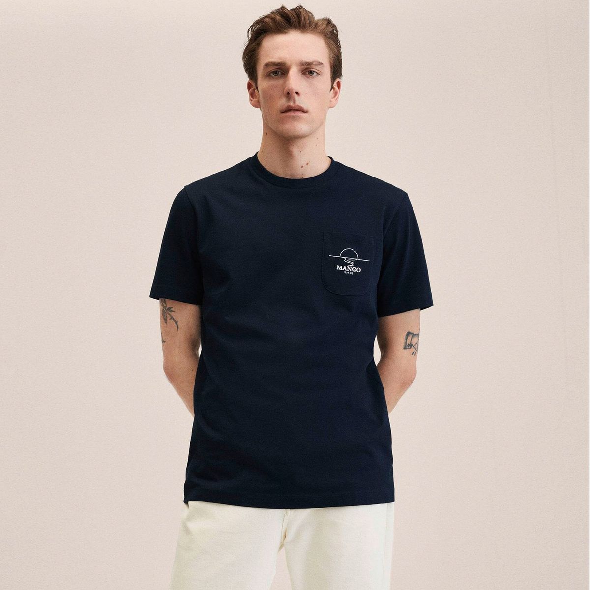 MANGO MAN - Mango Man Mango Polera Algodón Logo Bolsillo Hombre