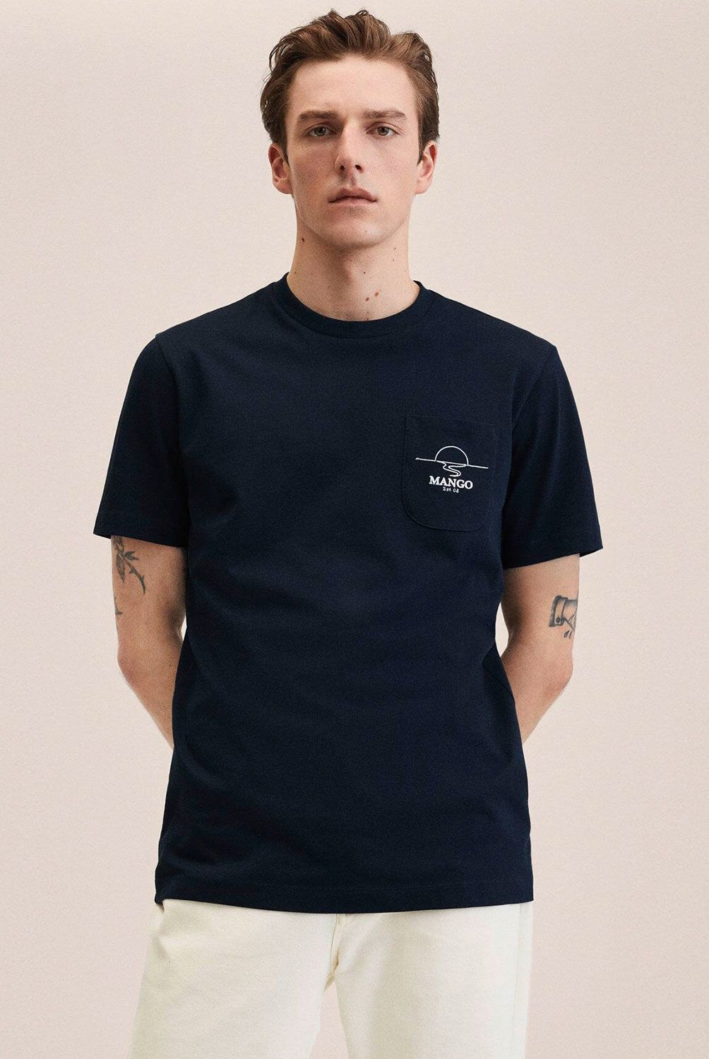 MANGO MAN - Mango Man Mango Polera Algodón Logo Bolsillo Hombre