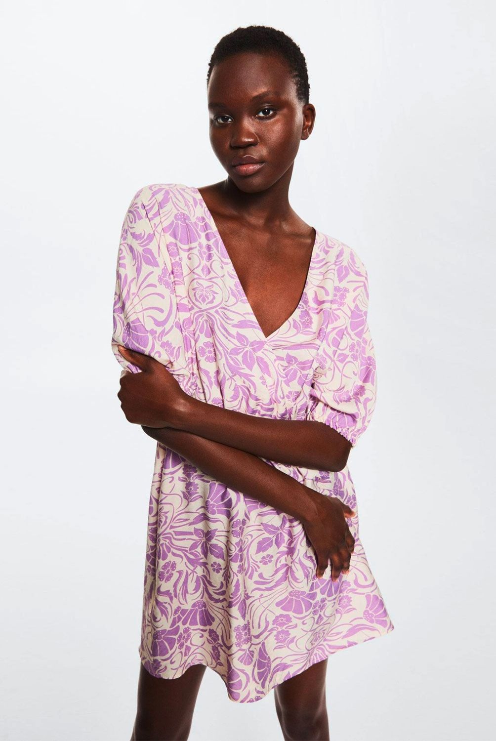 MANGO - Mango Vestido Fluido Estampado Coral Mujer