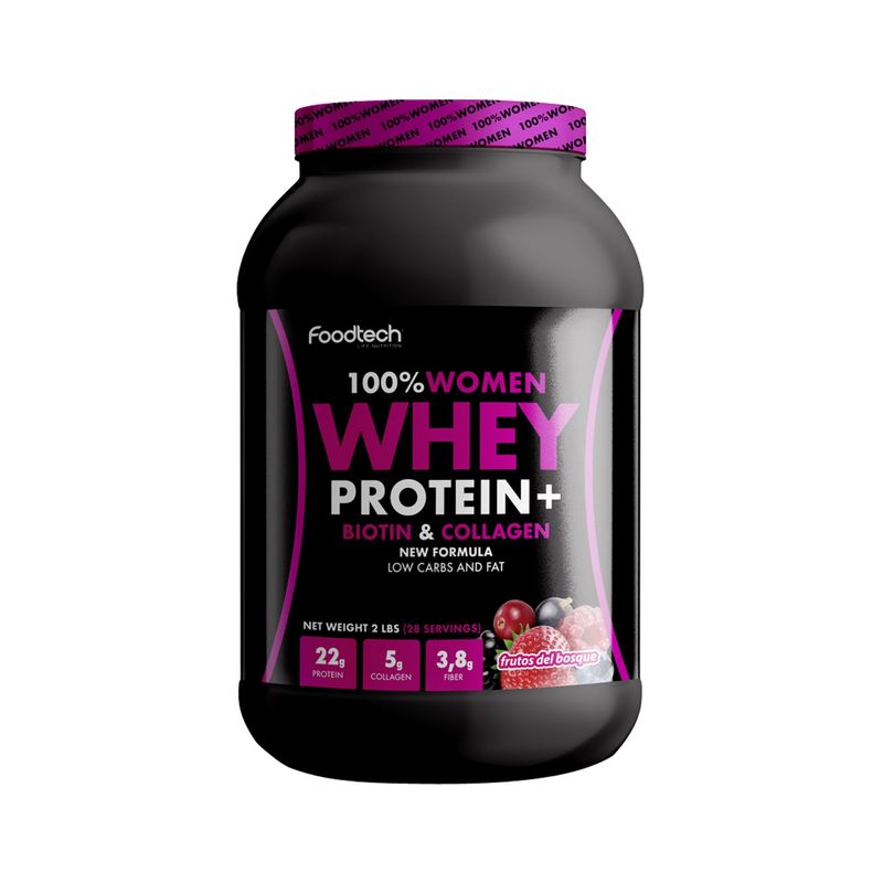 FOODTECH - Proteína Más Biotina Y Colágeno 100% Women Whey 2 Lbs Frutos Del Bosque Foodtech
