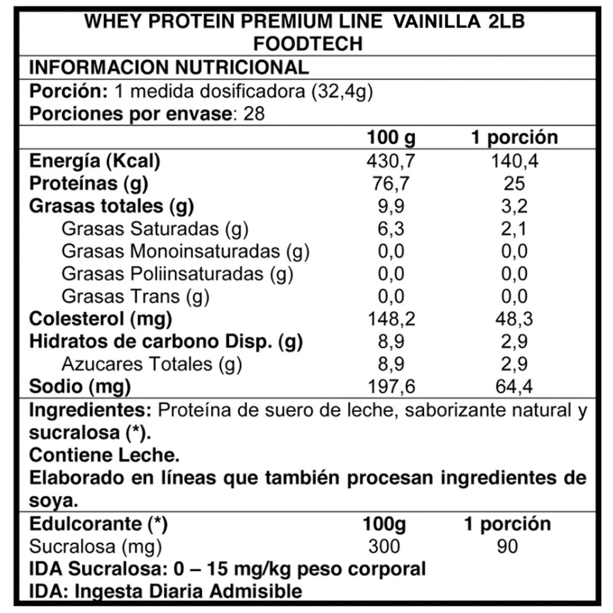 FOODTECH - Whey Protein Premium Line 2 Lbs Smothie Vainilla Foodtech