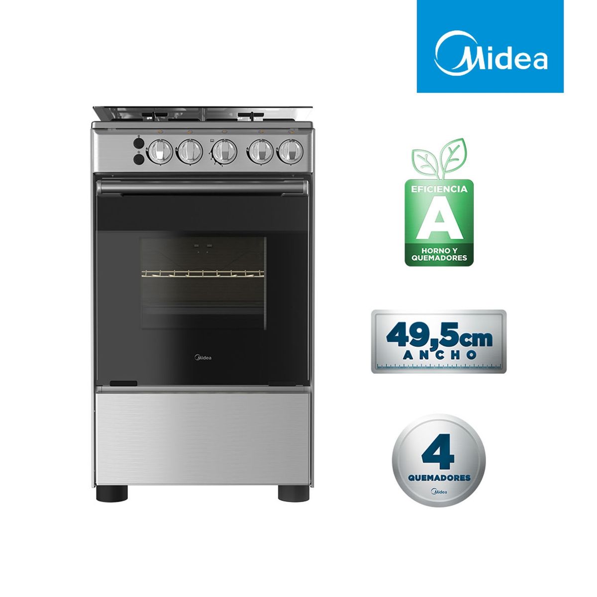 MIDEA - Cocina A Gas 4 Quemadores Horno de 55Lt Mcg-4Qsg20Ns Midea