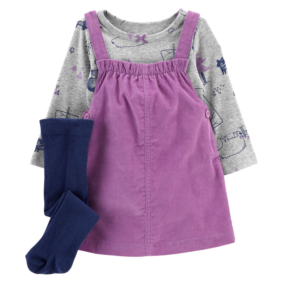 CARTER'S - Carter´s Conjunto 3 Piezas Vestido Cotele, Polera y Panty Bebé Niña