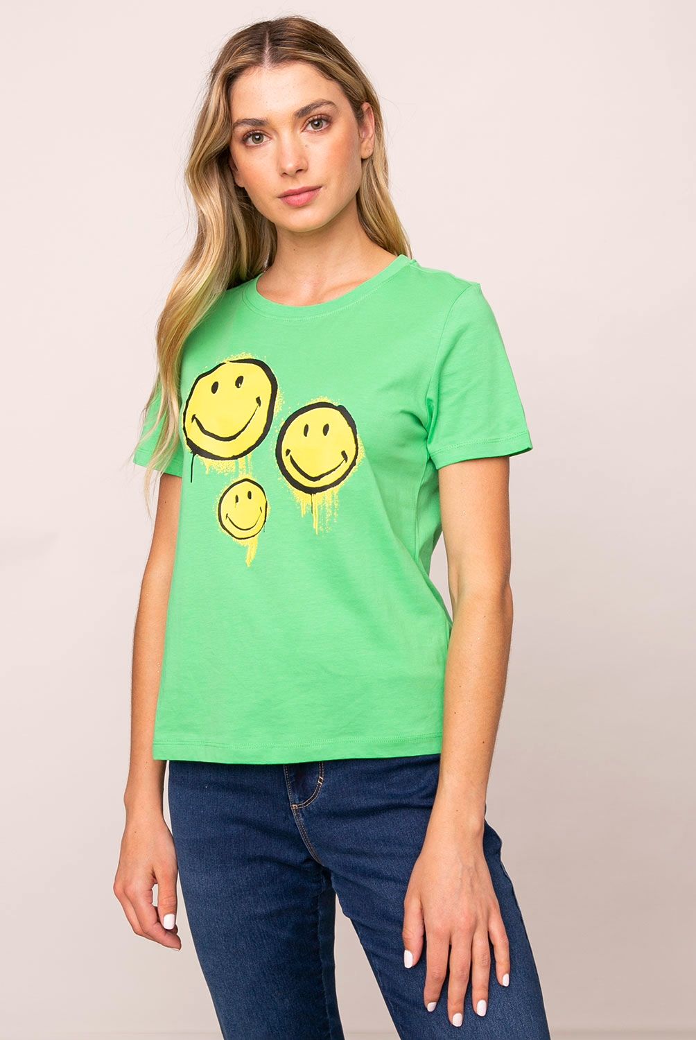 ONLY - Only Polera Manga Corta Smiley Algodón Mujer