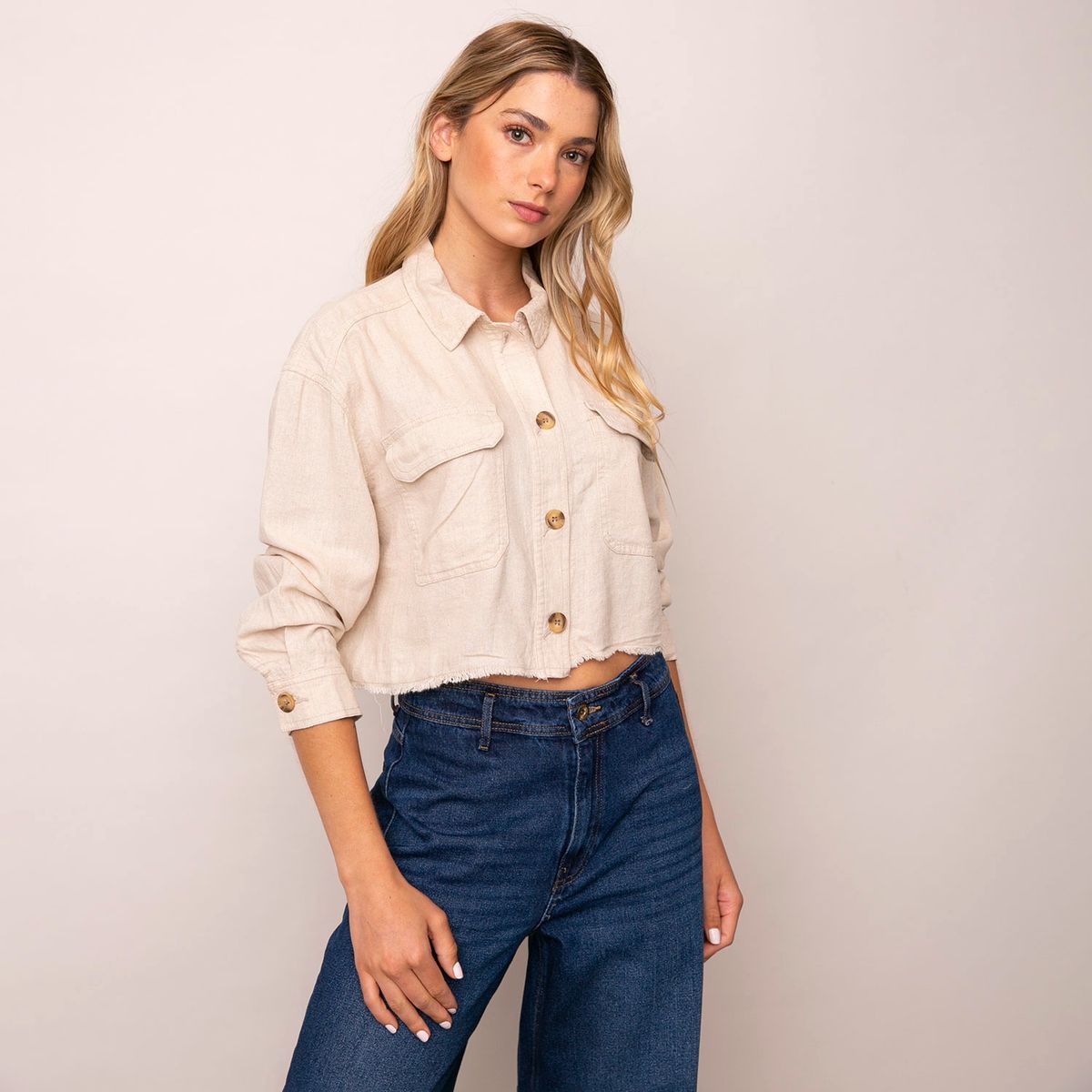 ONLY - Blusa Lino Manga Larga Mujer Only