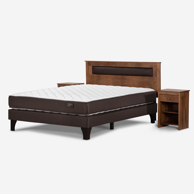 ROSEN - Cama Europea Ergo T 2 Plazas + Respaldo + 2 Veladores Rosen