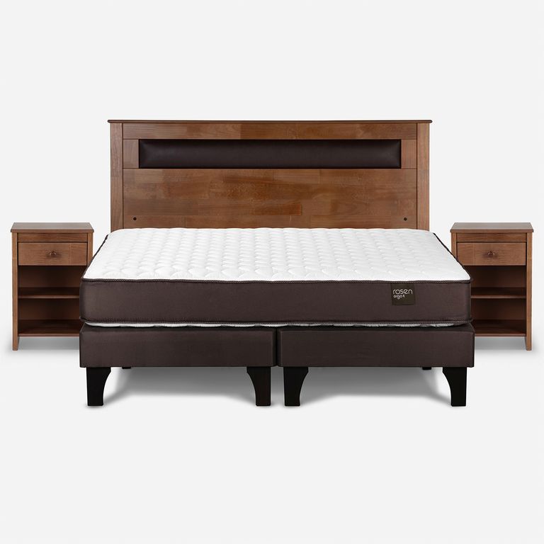Cama Europea New Ergo T 2 Plazas x 2.00 mt Base Dividida + Respaldo + 2 Veladores