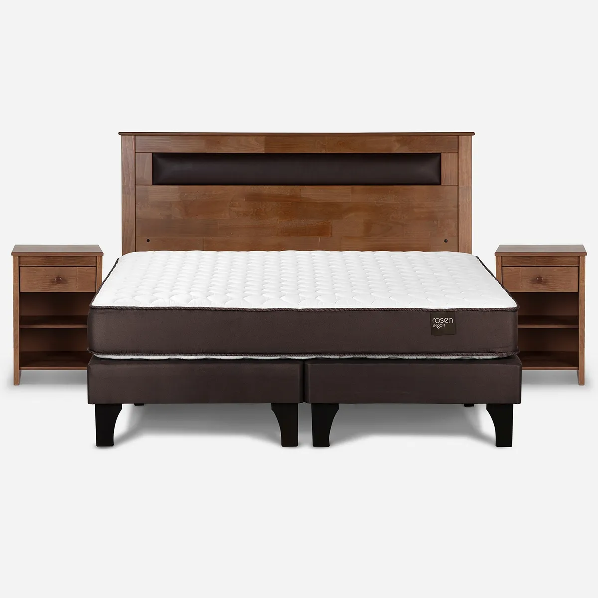 ROSEN - Cama Europea 2 Plazas Ergo T + Respaldo + 2 Veladores Rosen