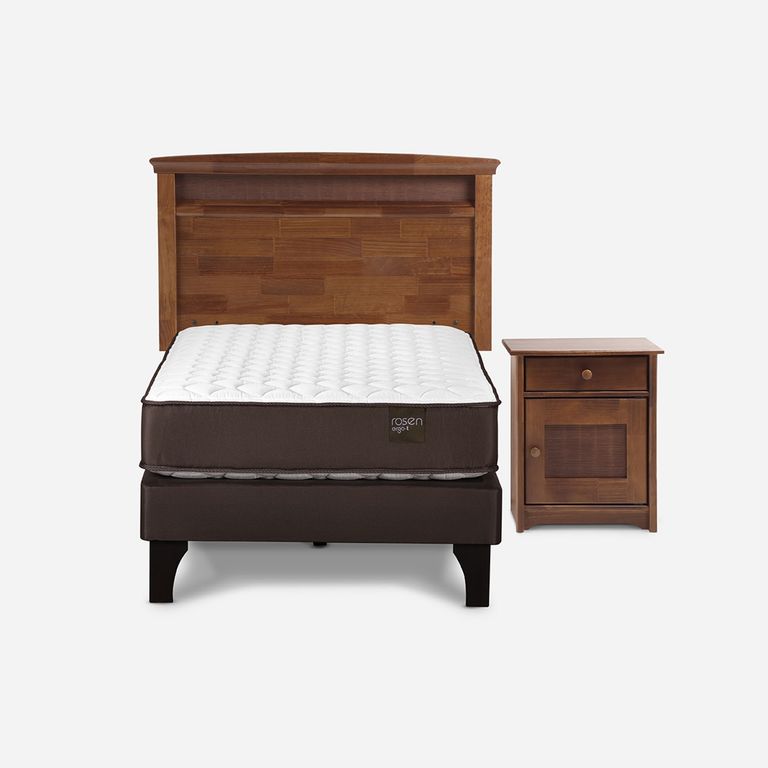 Cama Europea New Ergo T 1 Plaza x 2.00 mt + Respaldo + 1 Velador
