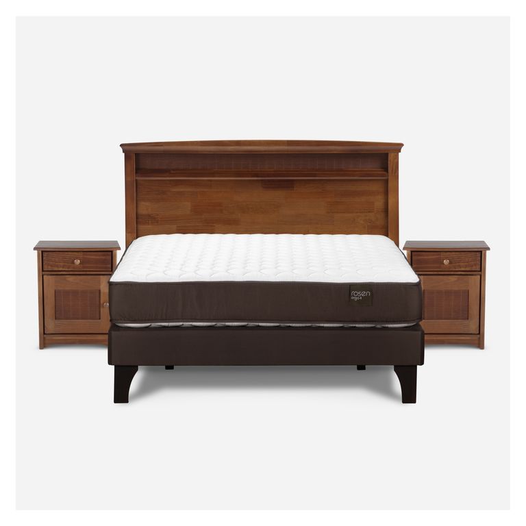 Cama Europea New Ergo T 2 Plazas x 2.00 mt Base Normal + Respaldo + 2 Veladores