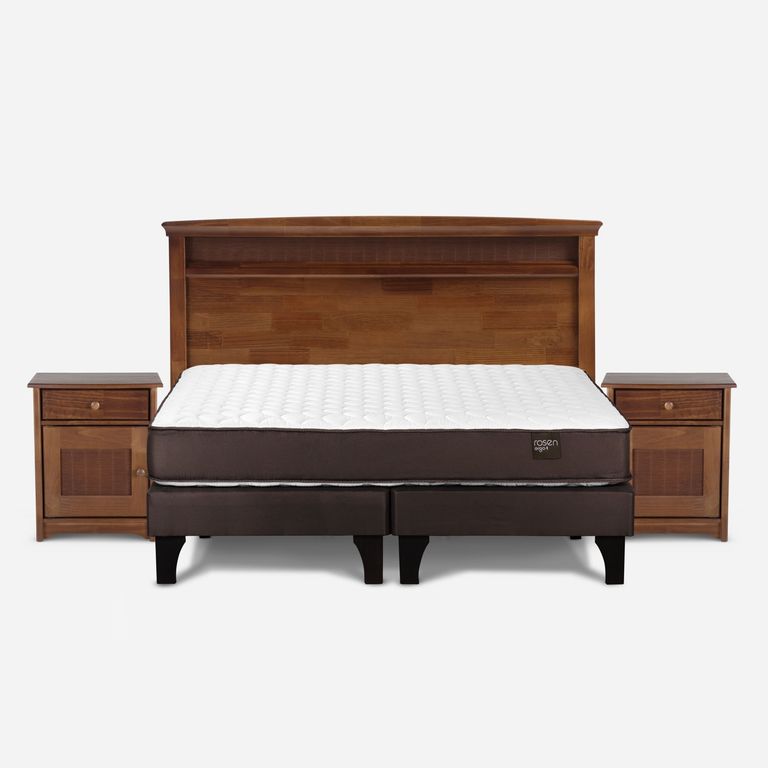 Cama Europea New Ergo T 2 Plazas x 2.00 mt Base Dividida + Respaldo + 2 Veladores
