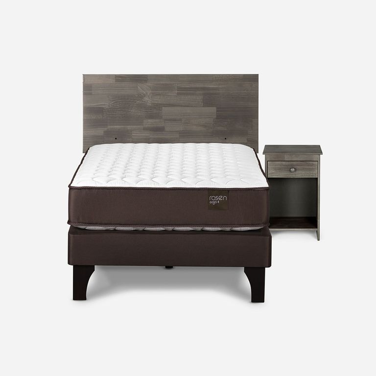ROSEN Cama Europea New Ergo T 1 Plaza x 2.00 mt + Respaldo + 1 Velador