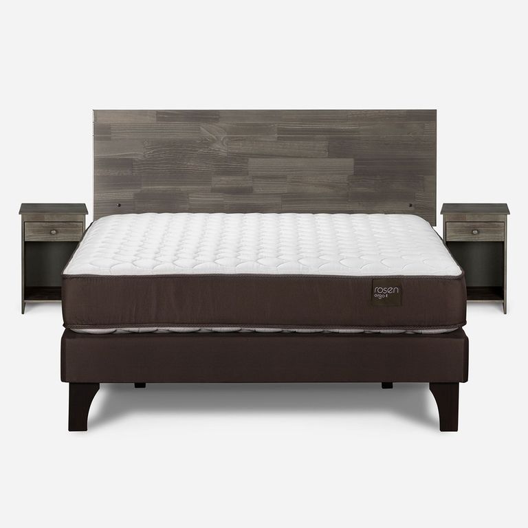 Cama Europea New Ergo T 2 Plazas x 2.00 mt Base Normal + Respaldo + 2 Veladores