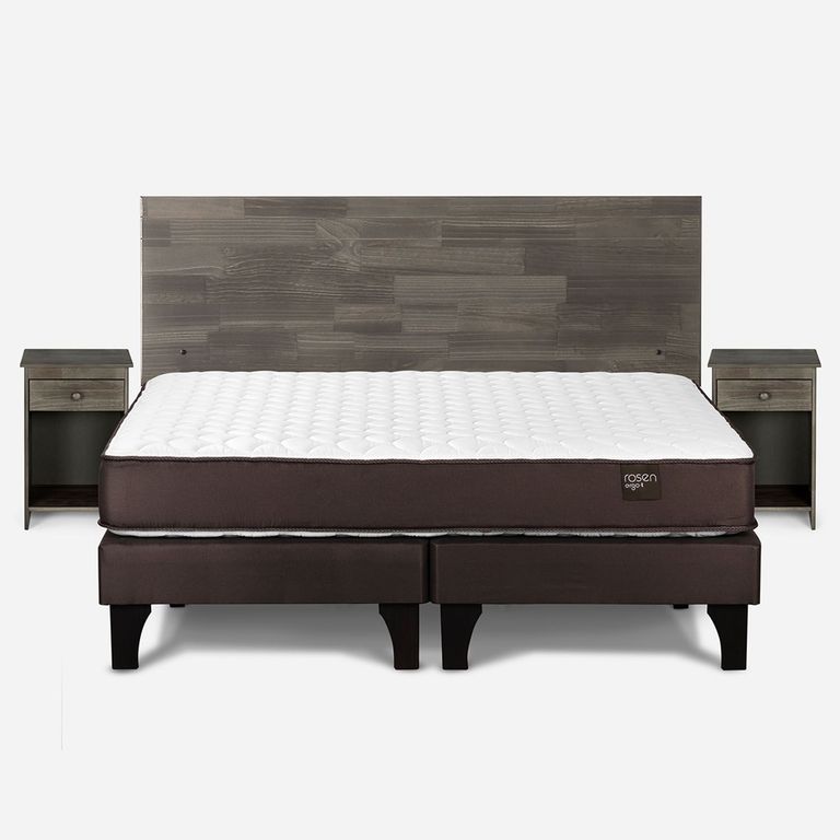 Cama Europea New Ergo T 2 Plazas x 2.00 mt Base Dividida + Respaldo + 2 Veladores