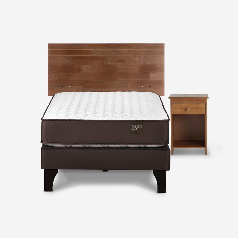 Cama Europea New Ergo T 1.5 Plazas x 2.00 mt + Respaldo + 1 Velador