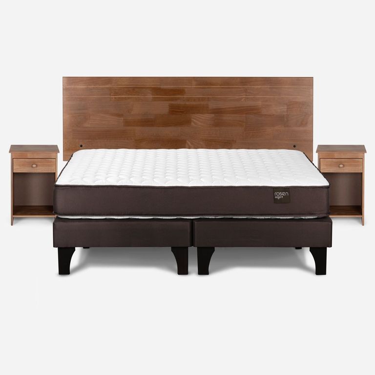 Cama Europea New Ergo T 2 Plazas x 2.00 mt Base Dividida + Respaldo + 2 Veladores
