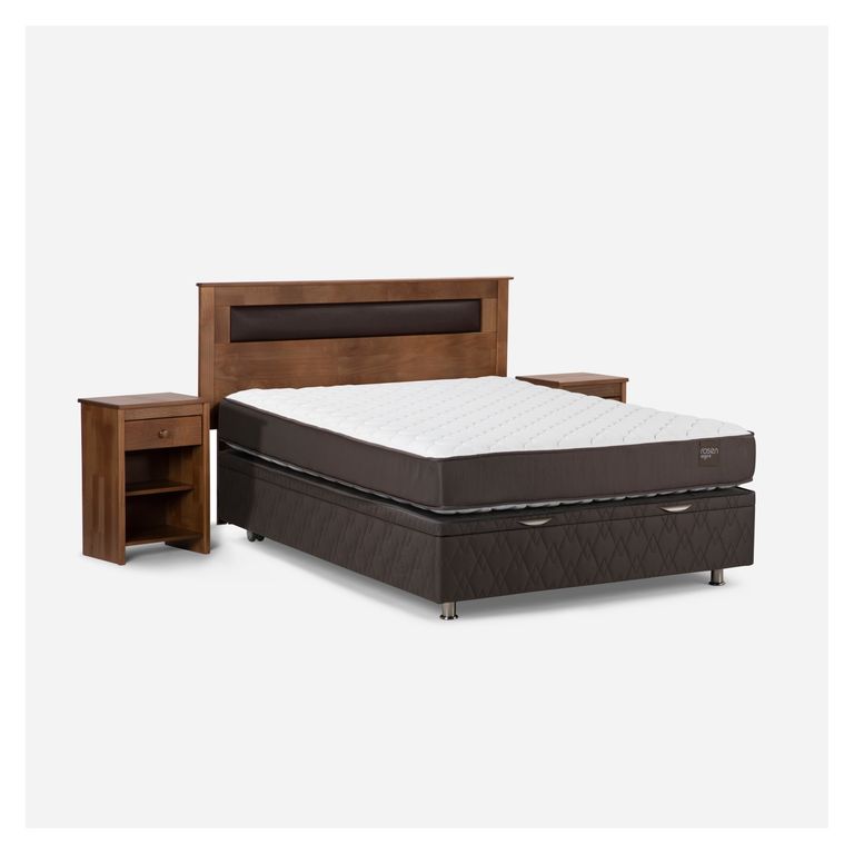 ROSEN Cama baúl New Ergo T 2 Plazas x 2.00 mt + Respaldo + 2 Veladores