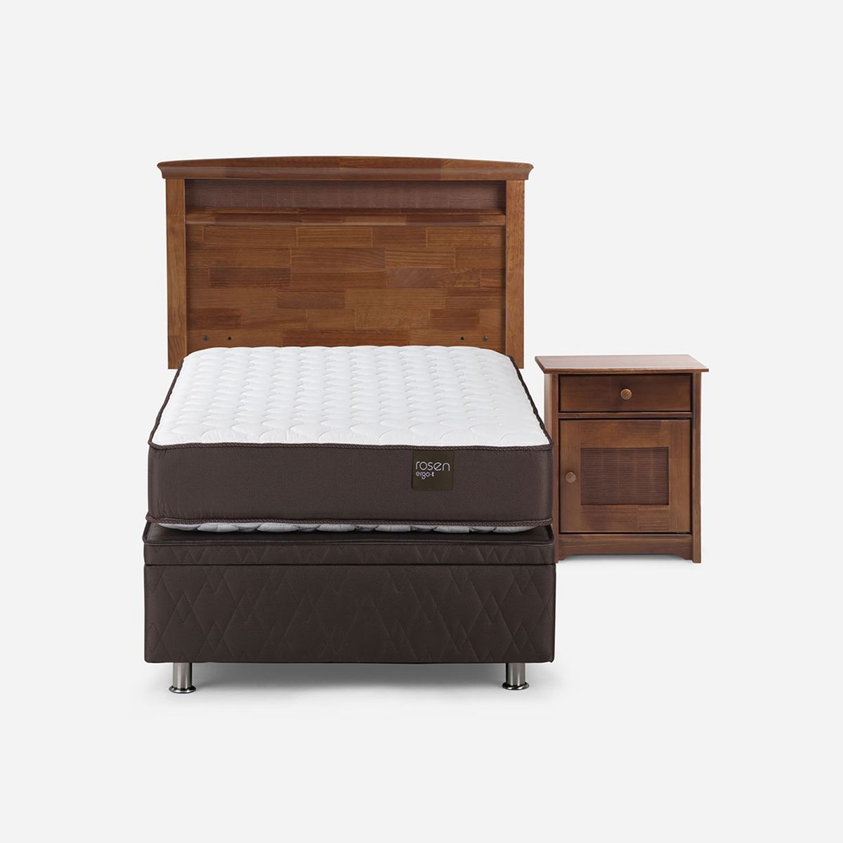 ROSEN - Cama baúl New Ergo T 1.5 Plazas x 2.00 mt + Respaldo + 1 Velador Rosen