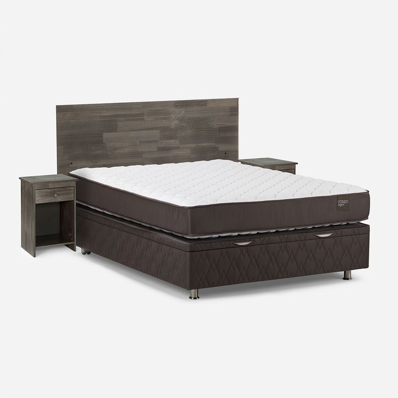 ROSEN - Cama Funcional Ergo T 2 Plazas + Respaldo + 2 Veladores Rosen
