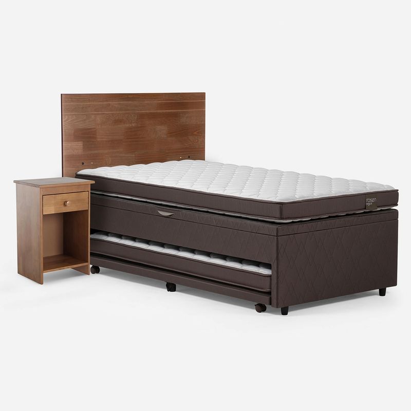 ROSEN - Cama Funcional Ergo T 1.5 Plazas + Respaldo + Velador Rosen