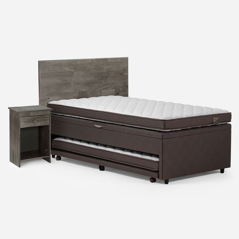 ROSEN - Cama Funcional Ergo T 1.5 Plazas + Respaldo + Velador Rosen