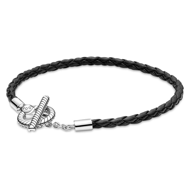 PANDORA - Brazalete Pandora Moments De Cuero Trenzado Con Cierre En Forma De T Mujer Pandora