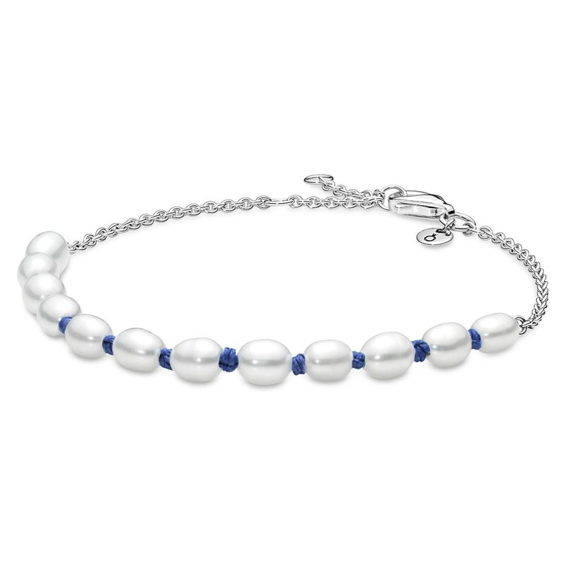 PANDORA - Brazalete Cordón Azul Con Perlas Cultivadas De Agua Dulce Mujer Pandora