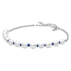PANDORA - Brazalete Cordón Azul Con Perlas Cultivadas De Agua Dulce Mujer