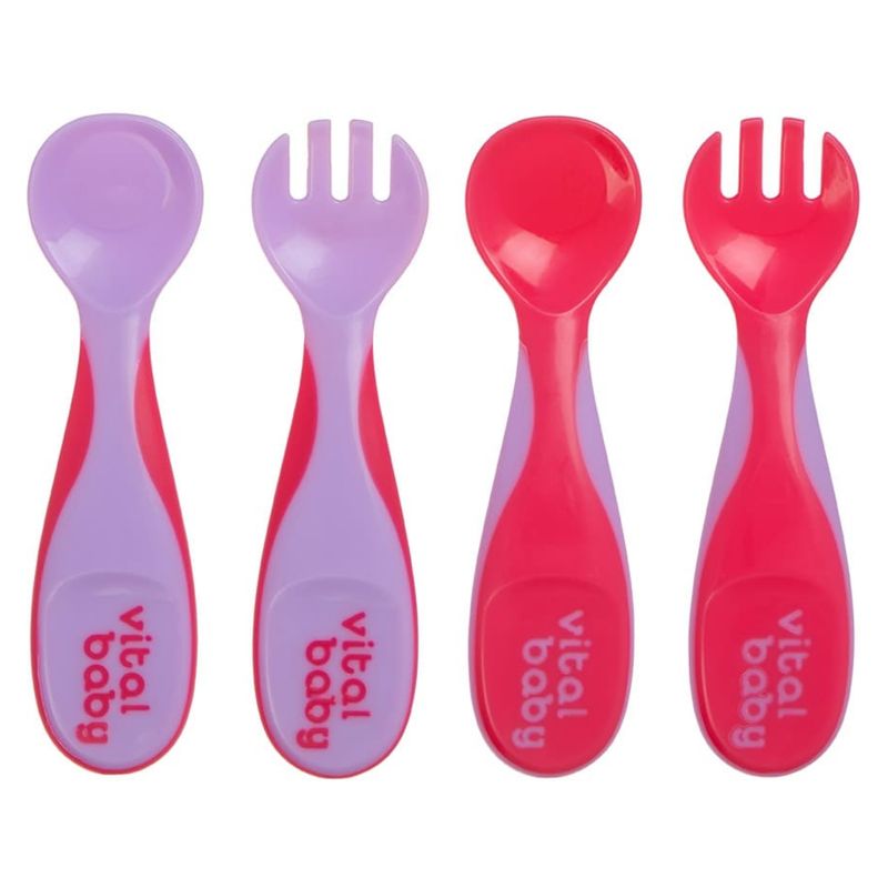VITALBABY - Pack De 4 Cubiertos Plásticos Rosado Vitalbaby
