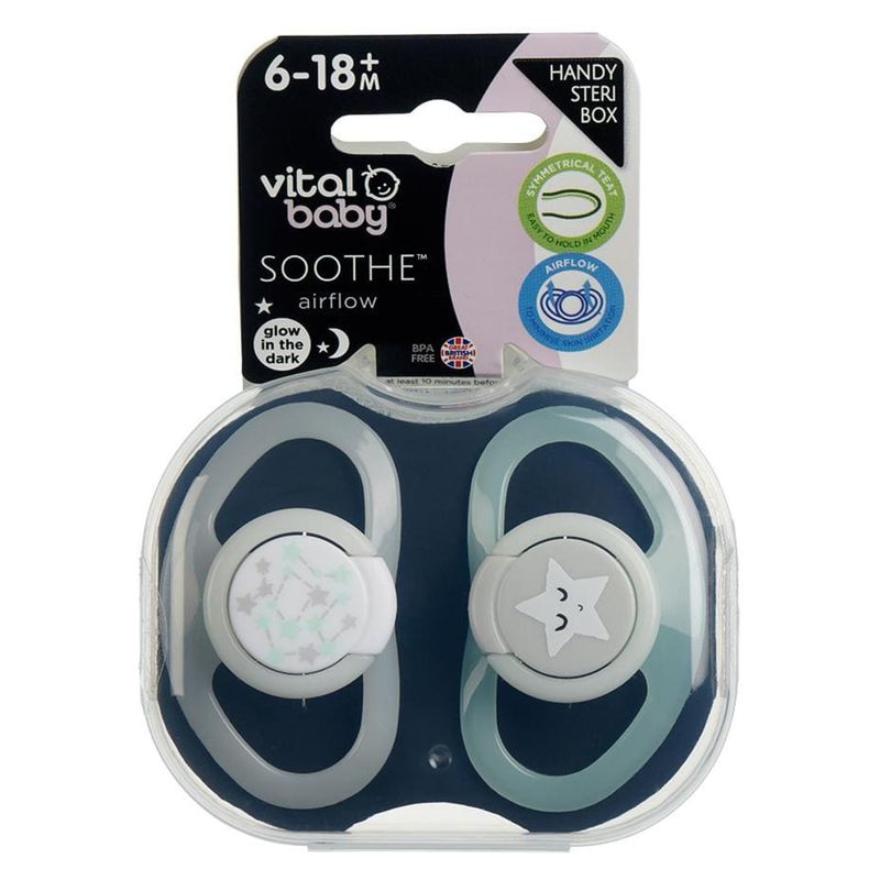 VITALBABY - Pack De 2 Chupetes Nocturno 6-18 Meses Vitalbaby