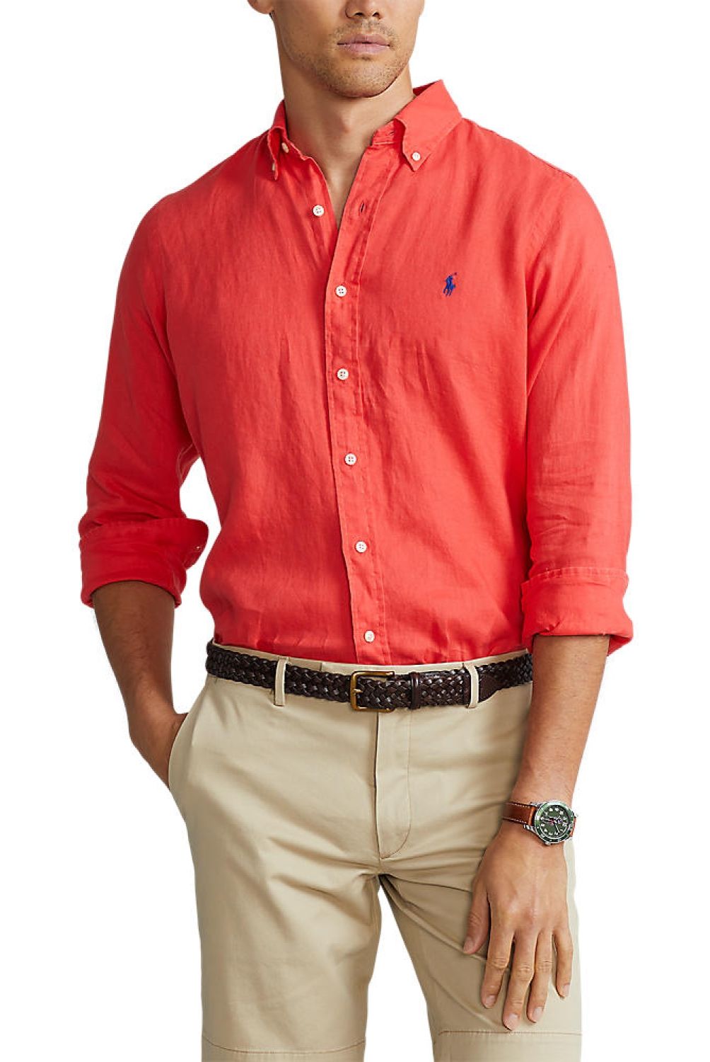 Polo - Polo Camisa Casual Manga Larga Lino Hombre