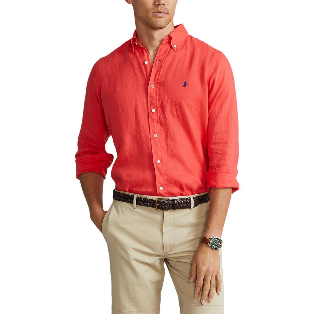 POLO - Polo Camisa Casual Manga Larga Lino Hombre