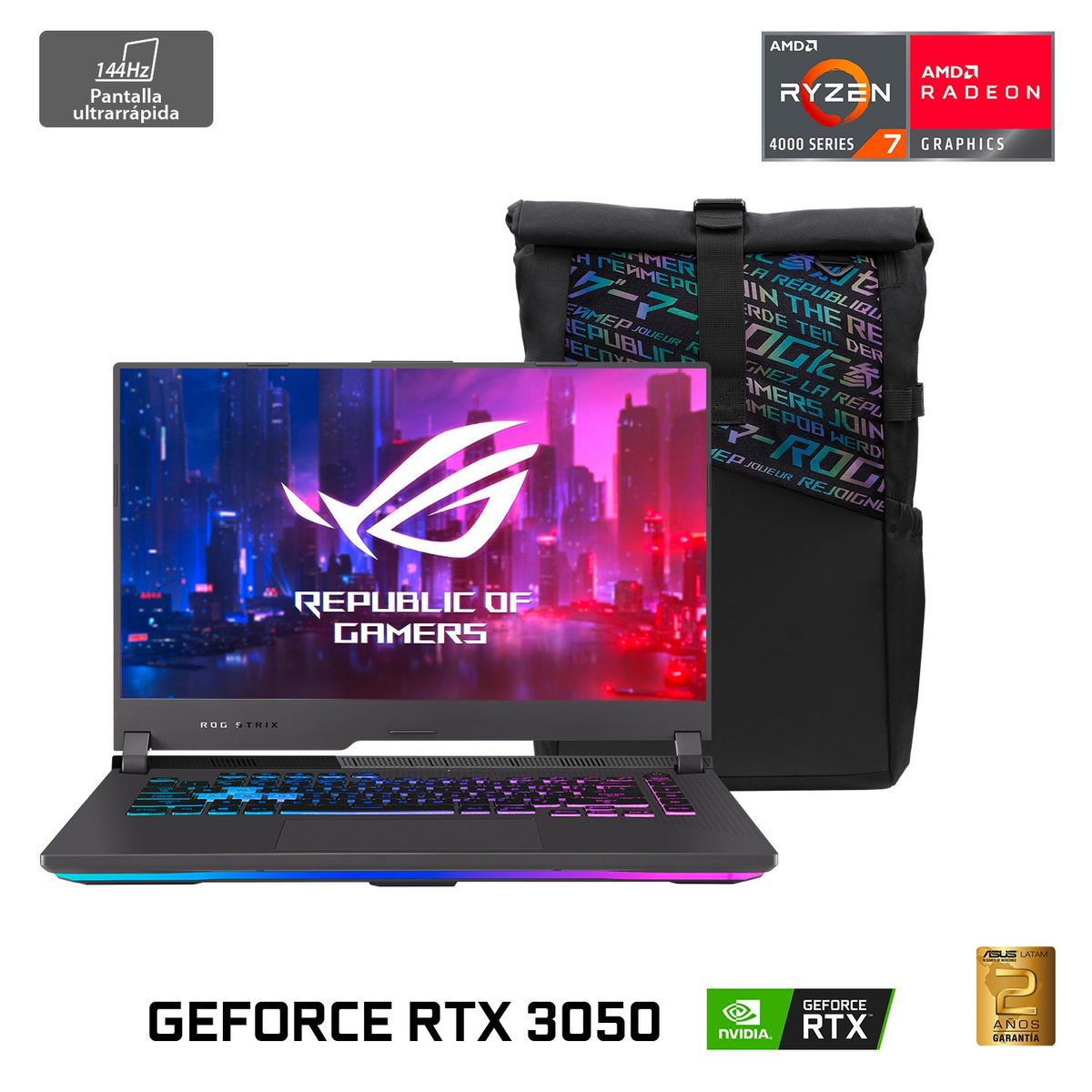 ASUS - Notebook Asus ROG Strix G15 AMD Ryzen 7 NVIDIA GeForce RTX 3050 16GB RAM 512GB SSD 15.6" FHD 144Hz