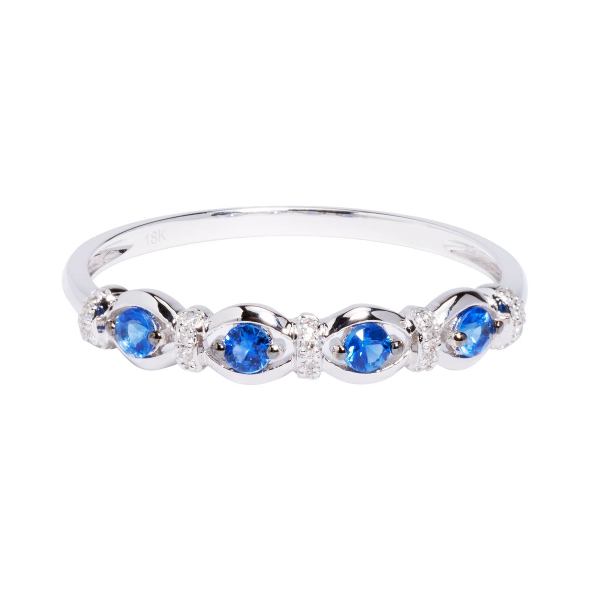 AG ALTA GAMA - Anillo De Oro Blanco 14Kt Con Zafiro Azul 0,21Ct Y Diamantes 0,004Ct Ag Alta Gama