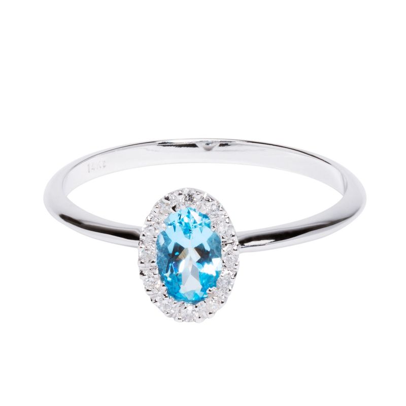 AG ALTA GAMA - Anillo Solitario Ladydi De Oro Blanco 14Kt Con Diamantes 0,06Ct Y Agua Marina 0,45Ct Ag Alta Gama