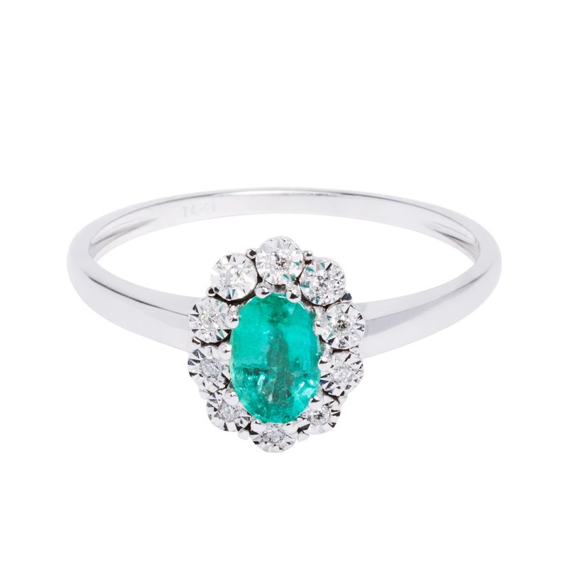 AG ALTA GAMA - Anillo Solitario Ladydi De Oro Blanco 14Kt Con Agua Marina 0,45Ct Y Diamantes 0,05Ct Ag Alta Gama