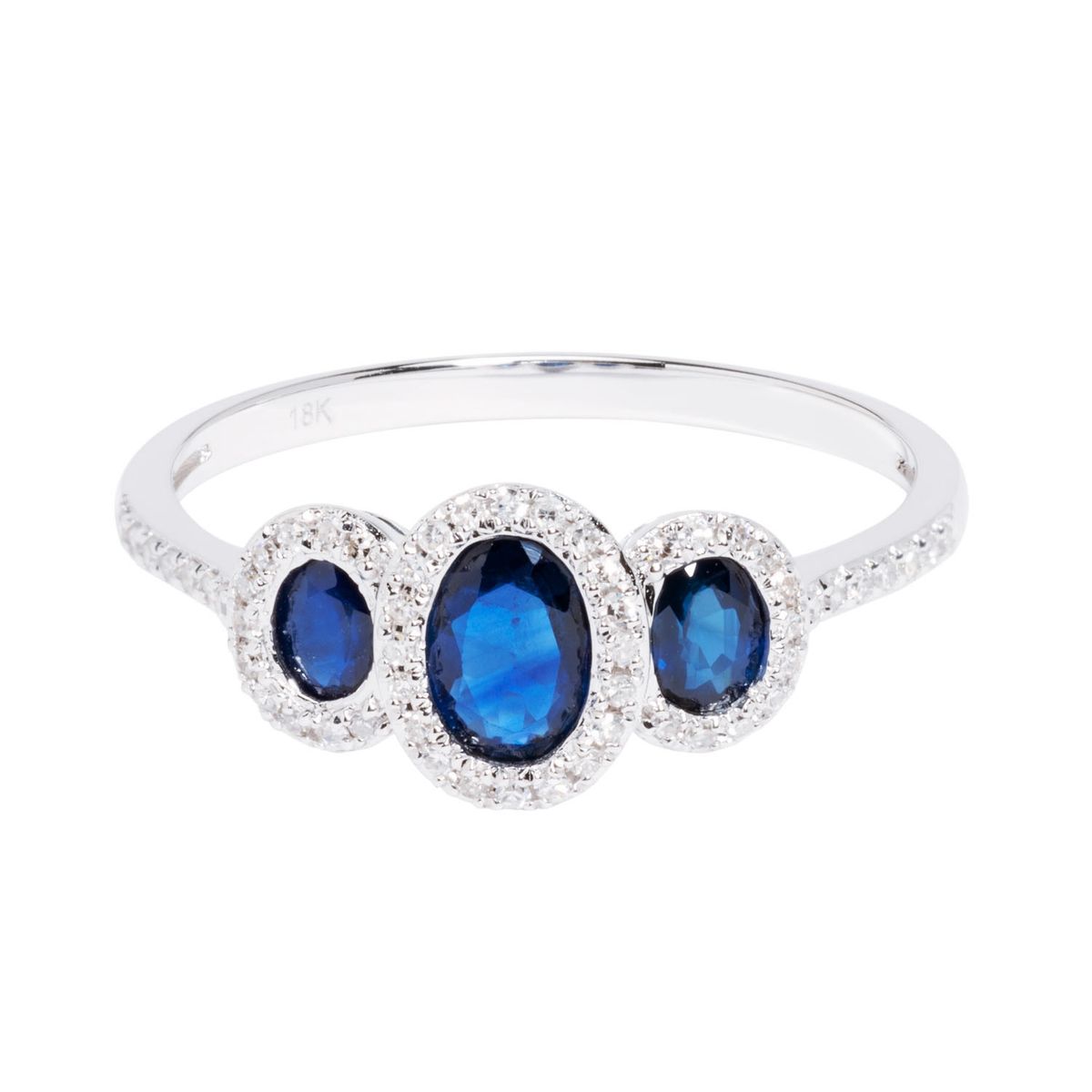 AG ALTA GAMA - Anillo De Oro Blanco 14Kt Con Zafiro Azul 1,01Ct Y Diamantes 0,05Ct Mujer Alta Gama